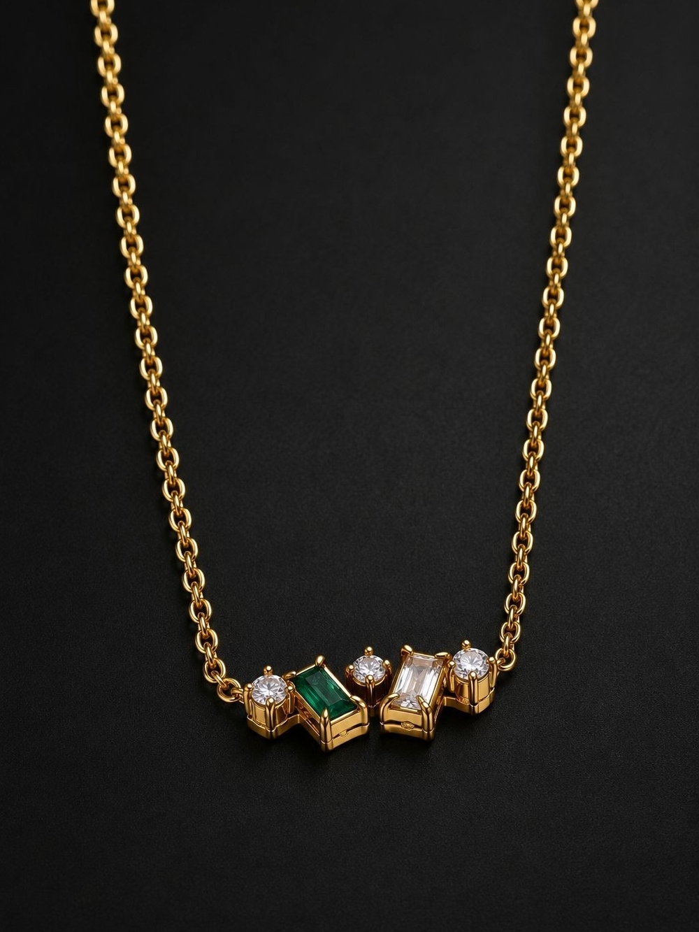 Gold Necklace with Multicolor Rectangular CZ Stones